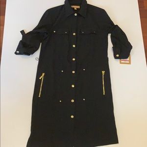 Ellen Tracy Black and Gold Button Down Dress Size XS